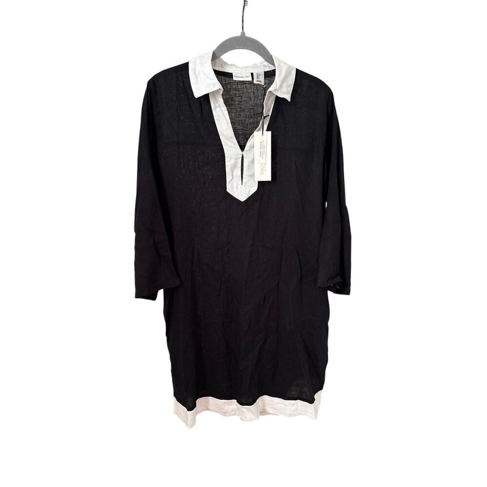 NWT Rachel Zoe Linen Blend Tunic Dress Black White Collared Cover Up Size S - Picture 4 of 11